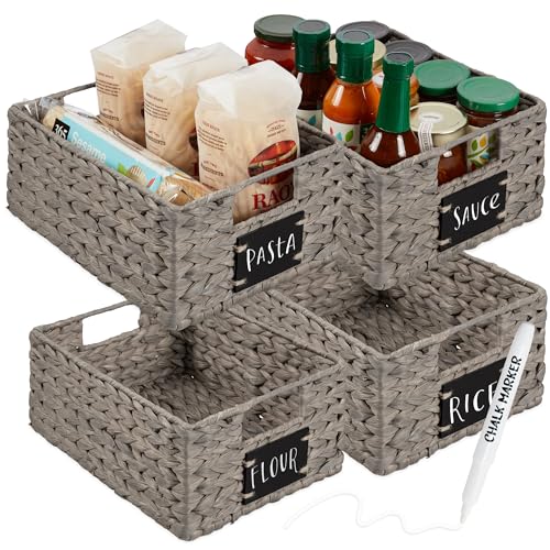 Set of 4 9x12in Water Hyacinth Pantry Baskets (9x12x5in / Gray)