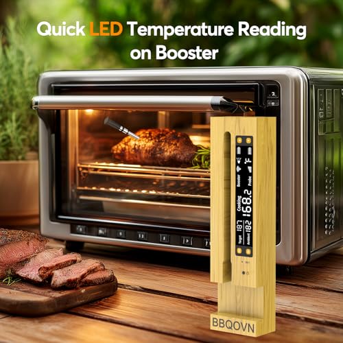 WiFi Sub 1G Wireless Meat Thermometer Unlimited Range 7 NIST Certified Sensors with Ambient Temp 2 Temp Monitoring Ways Digital Smart Base and App for BBQ (Single-Probe-Bamboo)