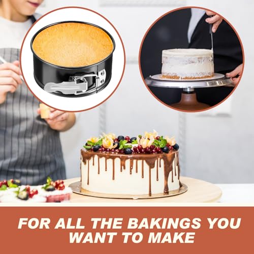 4 Pcs 4 Inch Non Stick Springform Pan with Removable Bottom Carbon Steel Round Springform Cheesecake Pan with Stainless Steel Spring Buckles for Baking Kitchens Restaurant (Black / 4 Inch)
