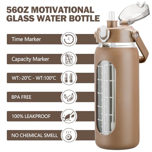 56oz Glass Water Bottles with Straw (Amber / 56 Ounces)
