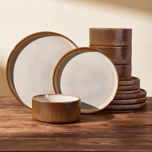 Dinnerware Set for 4 (Cream Brown)