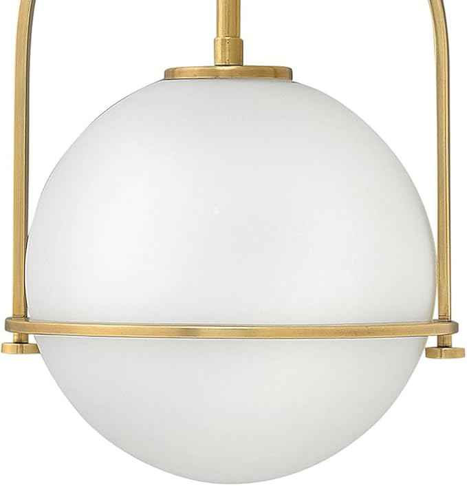 Hinkley Somerset Small Pendant Light, Etched Opal Glass Modern Globe Shade, Adjustable Height, Sloped Ceiling Compatible, Vintage-Inspired Metal Yoke Frame, Dry Rated, Heritage Brass Finish
