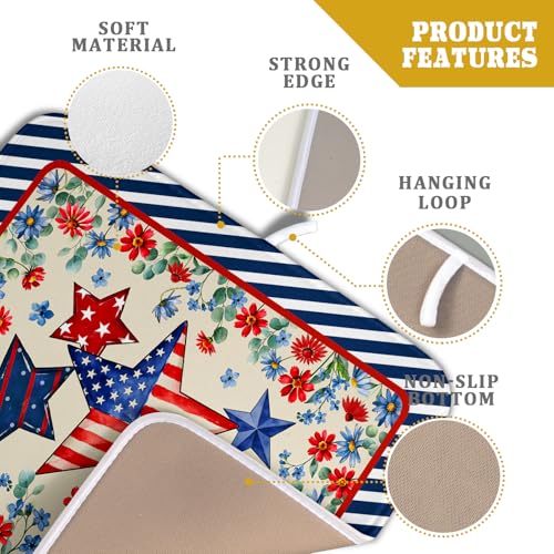 Patriotic Dish Drying Mat for Kitchen Counter Small（American Flag） (Patriotic Stars Blue / 18" x 16")