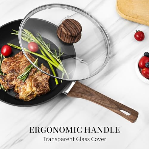 Nonstick Ceramic Frying Pans Skillets Set with Lid 8"+9.5"+11" (Black)
