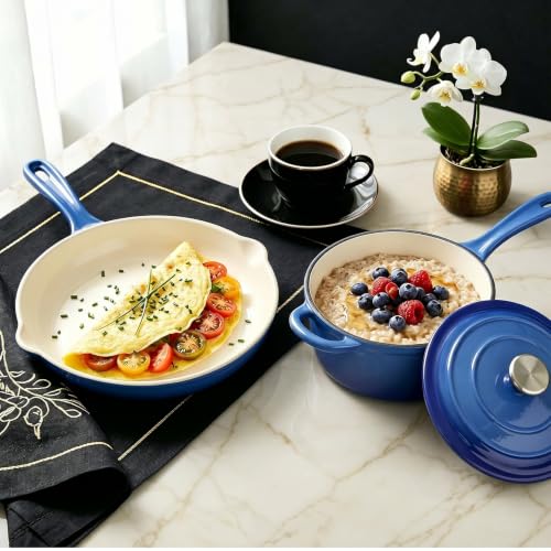 5 Piece Blue Enameled Cast Iron Cookware Set (Blue D)