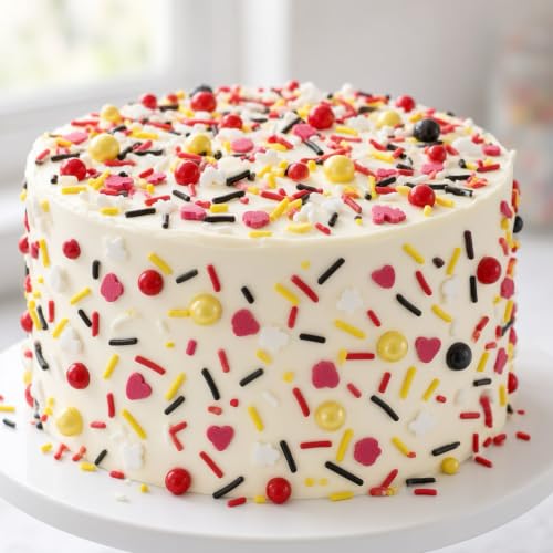 Yellow & Red & Black & White Sprinkles Mix Size Pearls Mouse Themed Cake Decorations Cupcake Toppers Perfect for Wedding Party Valentine Halloween Christmas Supplies 4.58OZ (Yellow&Red&Black&White)