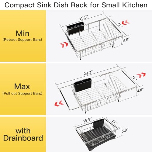 in Sink Dish Drying Rack with Drainboard and Utensil Holder (Silver / For 12"-30"w Sink, with Drainboard)