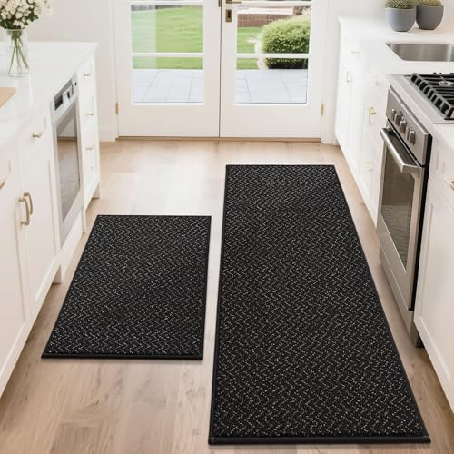 Kitchen Rugs Set of 2 Non (Black / 24 X 36 "+ 24 X 60 ")