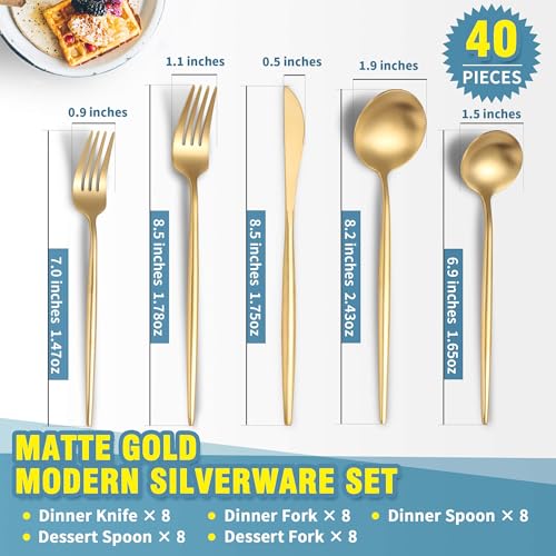 Matte Gold Silverware Set for 8 (Gold / 40 Pieces Set)