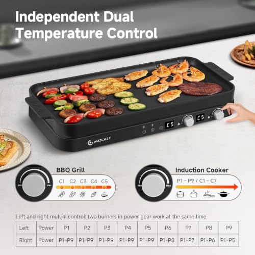 Double Induction Cooktop with Removable Griddle Pan Non (Black)