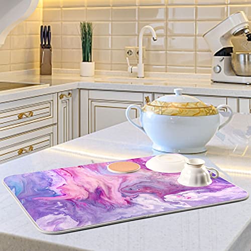 Super Absorbent Dish Drying Mat (Abstract Purplr Pink Marble Paint / 16" x 18")