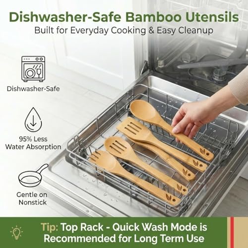 Dishwasher Safe Bamboo Wooden Spoons for Cooking 6