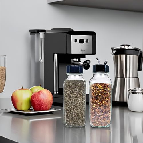 8 oz Glass French Square Spice Jars with Shaker Lids (French Square 8oz Black Set of 2)