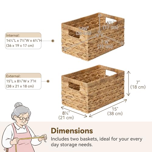 Wicker Storage Baskets for Shelves (Natural (Water Hyacinth) / 13"L x 8¼"W x 7"H)