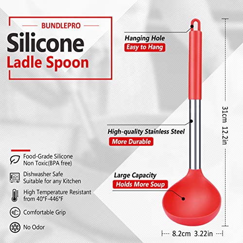 Silicone Soup Ladle Spoon Kitchen Utensils (BLACK-RED)