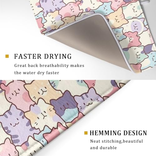 Colorful Cats Dish Drying Mat 18x24 inch Cute Animal Microfiber Reversible Fast Dry Dishes Drainer Rack Pad for Counter Kitchen Table Decor (Colorful Cats / 18" x 24")