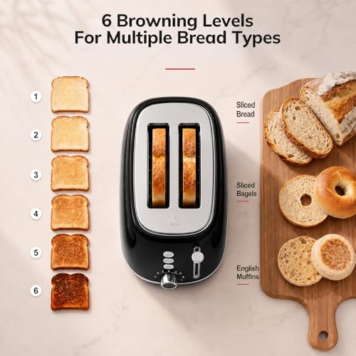 2 Slice Retro Stainless Steel Toaster with Bagel (2 Slice / Black)