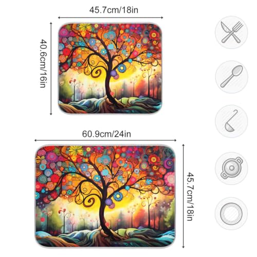 Abstract Tree Dish Drying Mat for Kitchen Counter Absorbent Microfiber Drying Pad (16" x 18")
