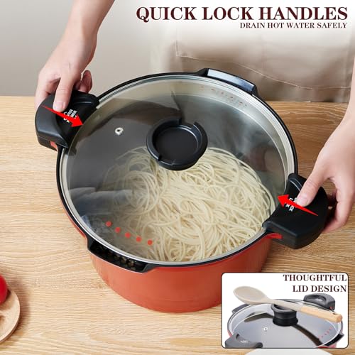 8.5qt Pasta Pot with Strainer Lid (Red)