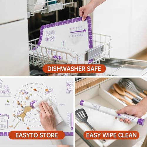 Non Stick Silicone Pastry Mat for Dough Rolling (Purple / 26"L x 16"W)