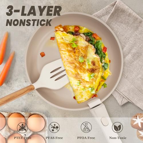 Nonstick Pots and Pans Set (Beige Taupe / 22 Pack)
