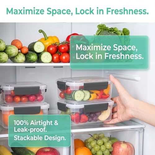 9 cup Plastic Food Storage Containers with Lids Nestable Freezer Dishwasher Safe Rectangle Meal Prep Container Set (9 cups)