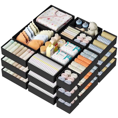 Drawer Organizer Clothes Storage (Black / 24 Pack)