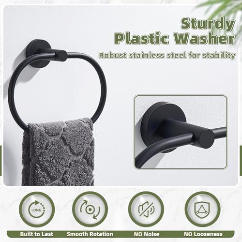 Matte Black Oval Towel Ring for Bathroom Kitchen (Matte Black)