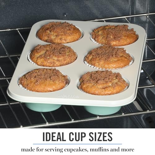 Gallen 6 Cup Nonstick Carbon Steel Muffin and Cupcake Pan (Teal / 6 Cup Muffin Pan)