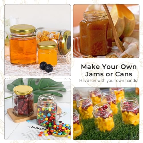 30 Pack 6 oz Clear Hexagon Glass Jars with Gold Lids (6 oz Glass Jars with Gold Lids - 30 Pack)
