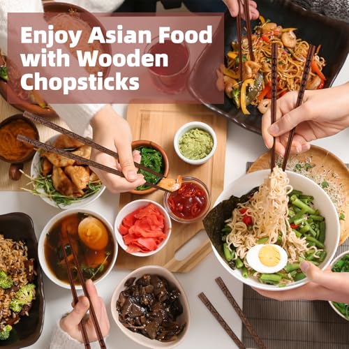 5 Pairs Reusable Hardwood Chopsticks Set (Natural Wood - Minimalist Line Art)