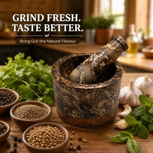 Mortar and Pestle (Marble Finish with Wooden Base)