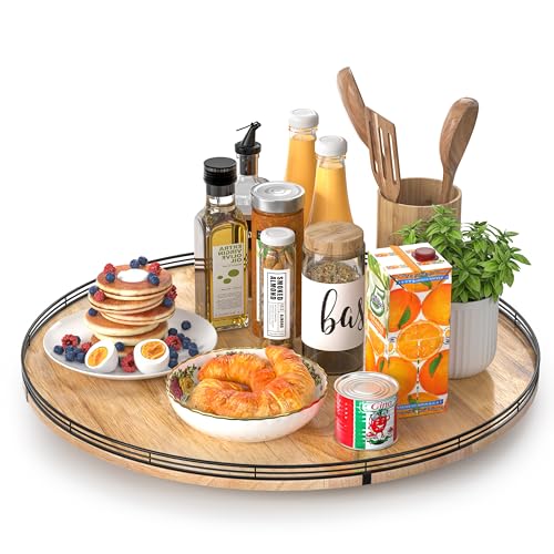 24 Inch Extra Large Farmhouse Oak Lazy Susan Organizer