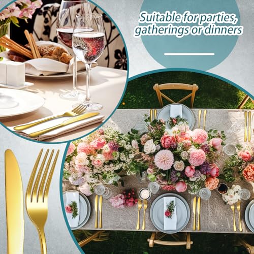 50 Pieces Stainless Steel Forks Silverware Set Dinner Forks and Knives Flatware Tableware Cutlery Set for Kitchen Restaurant (8.07 x 0.94 Inch, 9.06 x 0.79 Inch / Gold)