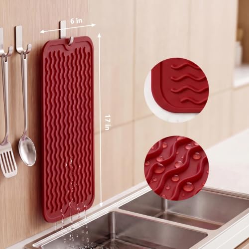 Silicone Dish Drying Mat for Multiple Usage (Red / 17"L x 6"W)