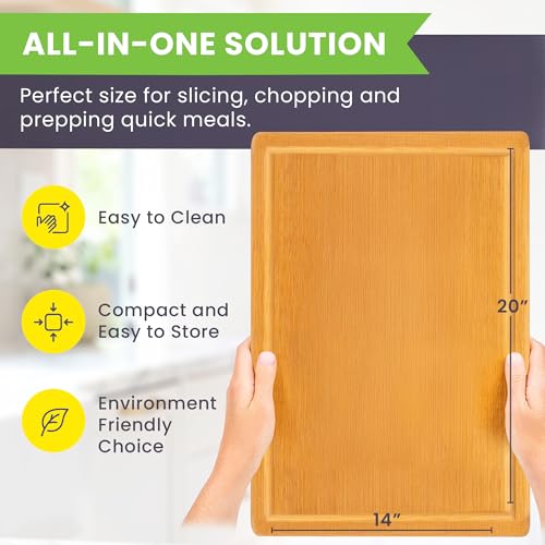 20 Inch Bamboo Wood Cutting Board Featuring Super (Glue-Free Surface - Rectangular)