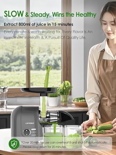 Masticating Juicer Machine 200W Slow Cold Press Extractor for Veggie (Grey)