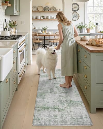 Kitchen Floor Mats Cushioned Anti Fatigue Runner Rug 23x59 Green (Green / 59"L x 23"W x 0.4"Th)