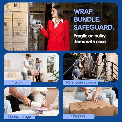5" Plastic Stretch Film Wrap with Rotating Handle 1000 feet 500% Stretch Ability (36 Pack / 5" Spinning Handles)