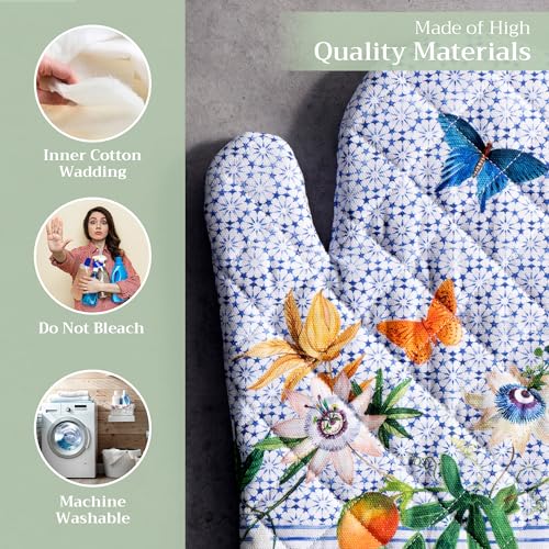 Maison d'Hermine Oven Gloves 100% Cotton Oven Mitt (087 - Passiflora / 7.5" x 13" (Oven Mitt))