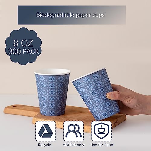300 Pack Paper Cups 8 oz Bulk Disposable Coffee Cups Navy Floral (Navy / 8 oz-300)