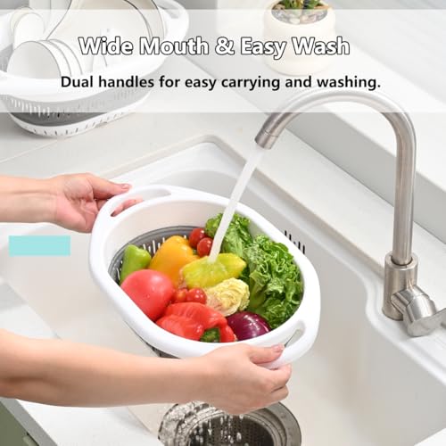 2 Pack Collapsible Silicone Colander Strainer (4L+4L / White and Blue)