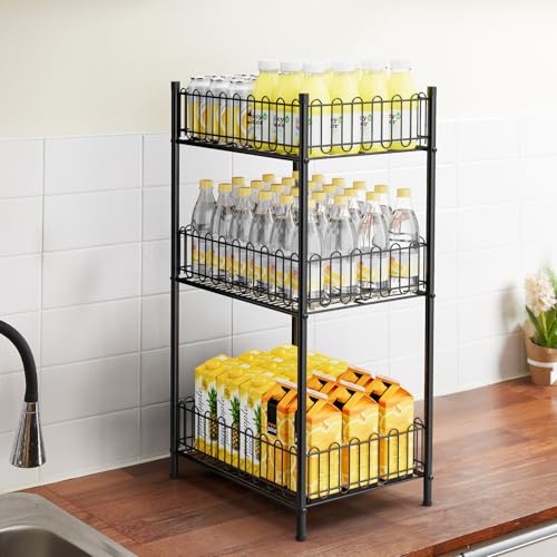Water Bottle Holder Rack 3 Tier Soda Drink Organizer Vertical Metal Food Storage Shelf for Kitchen Countertop Pantry