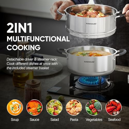 4.6 QT Stainless Steel Steamer Pot for Cooking with Glass Lid