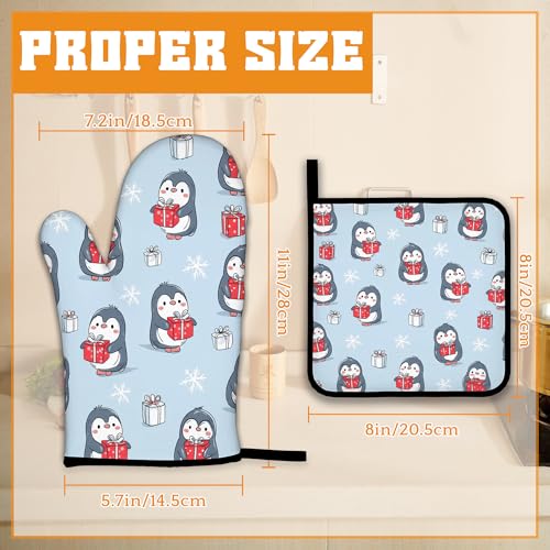 Christmas Cute Penguin Oven Mitts and Pot Holders Set (4 Count)
