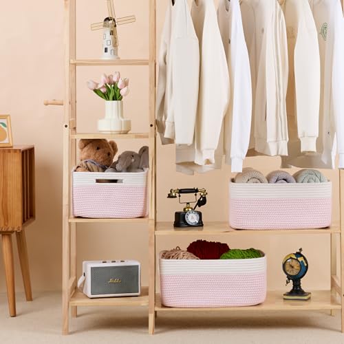 Large Storage Baskets for Organizing (4pcs-L17×W13×H7.5" / Woven Pink)