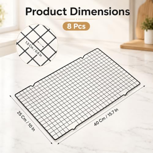 8 Packs Cooling Racks 16"x10" Baking Rack for Cooking and Baking (Black)