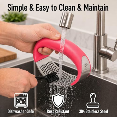 Stainless Steel Garlic Press Rocker Set (Salmon Pink)