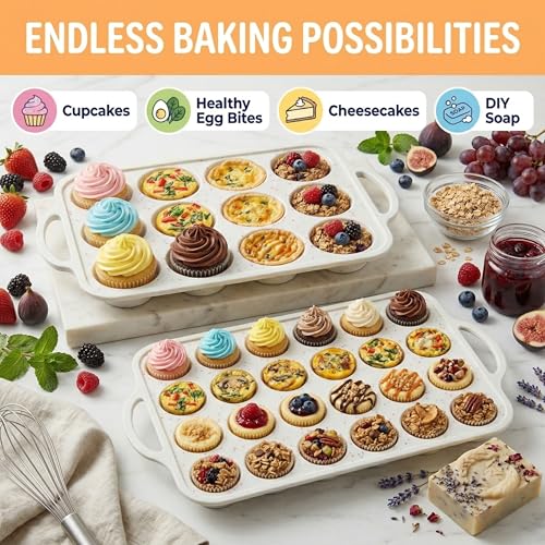Silicone Muffin Pans (Cream / Regular + Mini Set (12/24 Cups Pan))