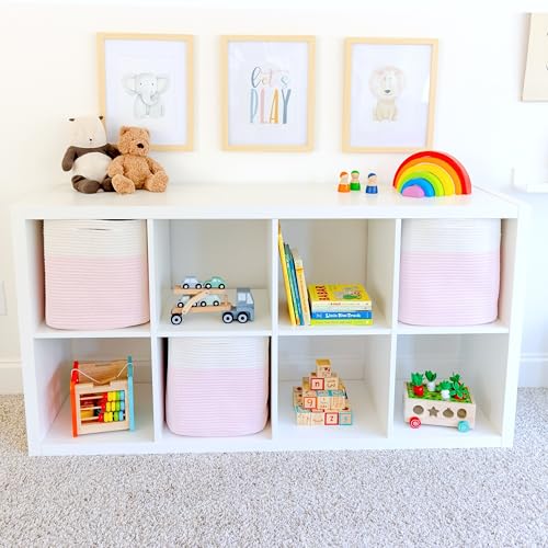 13 Inch Cube Storage Bins Cotton Rope Woven Baskets for Organizing 3 (Off White & Mixed Pink / 13 x 13 x 13 (Standard))